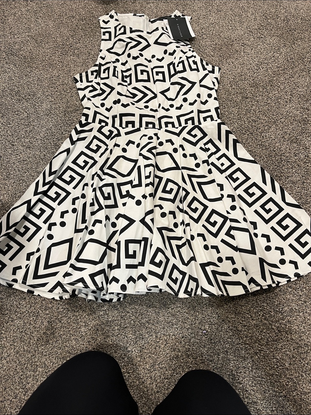Black & White Geometric Fit-and-Flare Dress